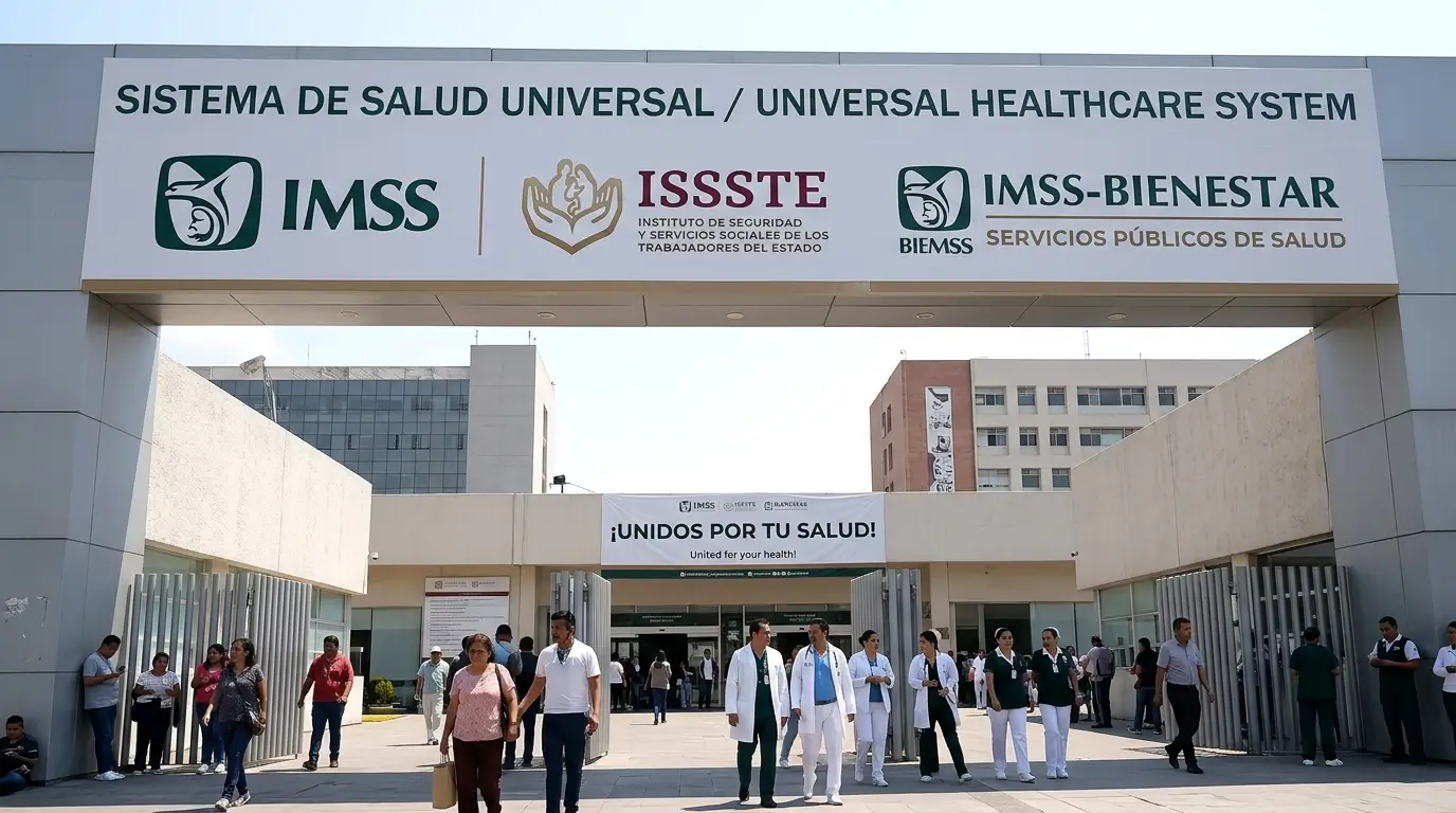 IMSS, ISSSTE and IMSS-Bienestar universal healthcare facility entrance in Mexico