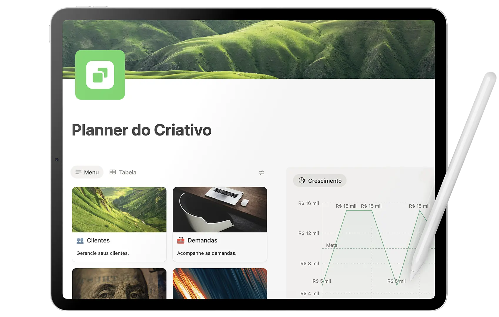 Business dashboard showing revenue, deals, customer list, growth chart, and new activity.