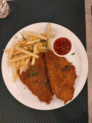 Escalope and chips made by Hunger Bay.