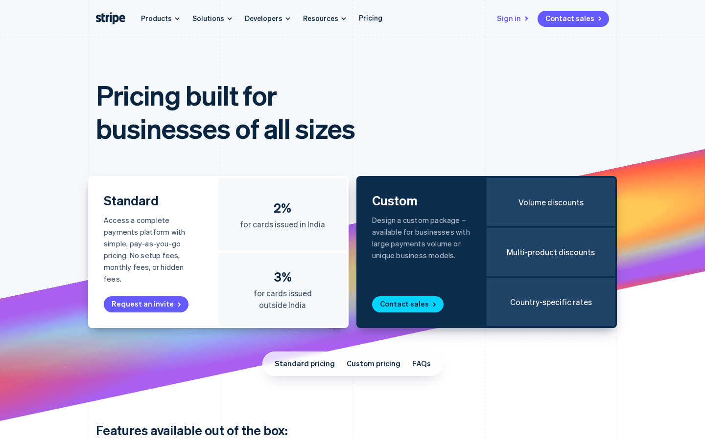Stripe pricing page 