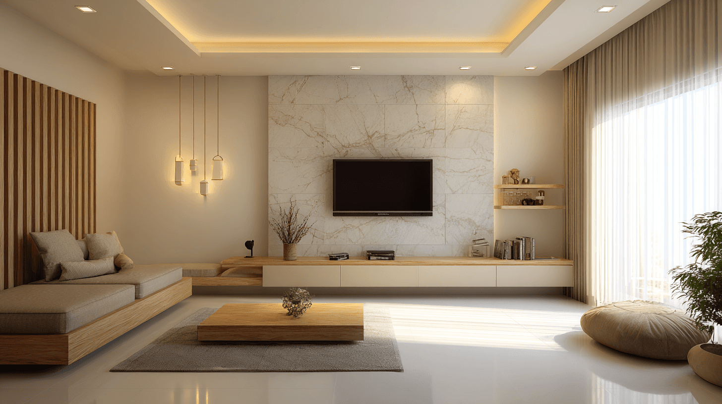 Contemporary Off-White Minimal TV Unit