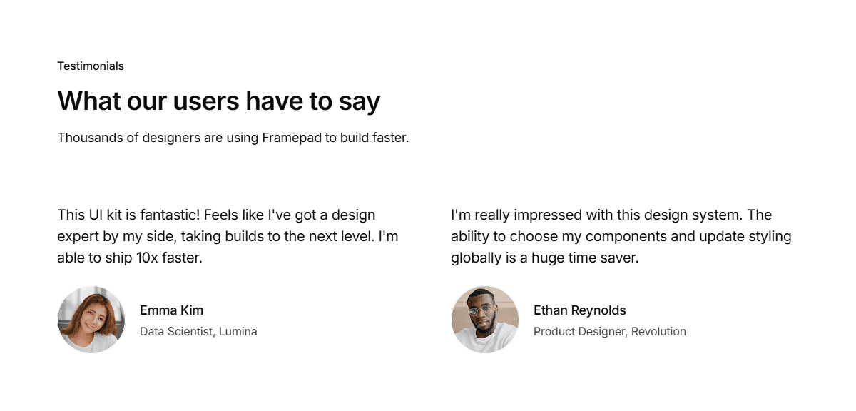 ein wireframe-auszug, eine sektion mit Kundentestimonials