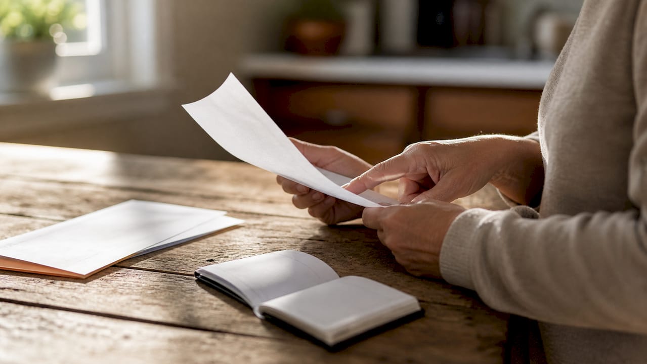 Caregiver handling vendor invoice and checkbook
