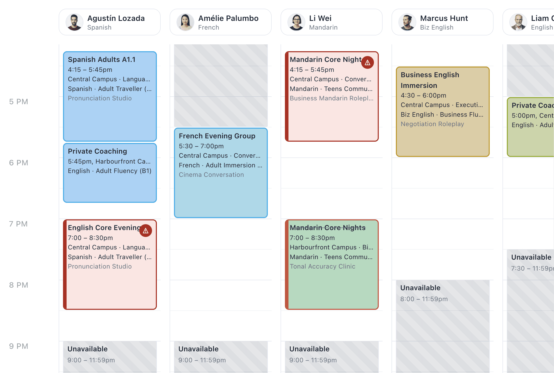 Tutorbase smart scheduling calendar for managing tutors, rooms, and students