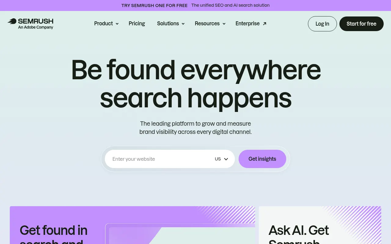 Semrush official homepage screenshot
