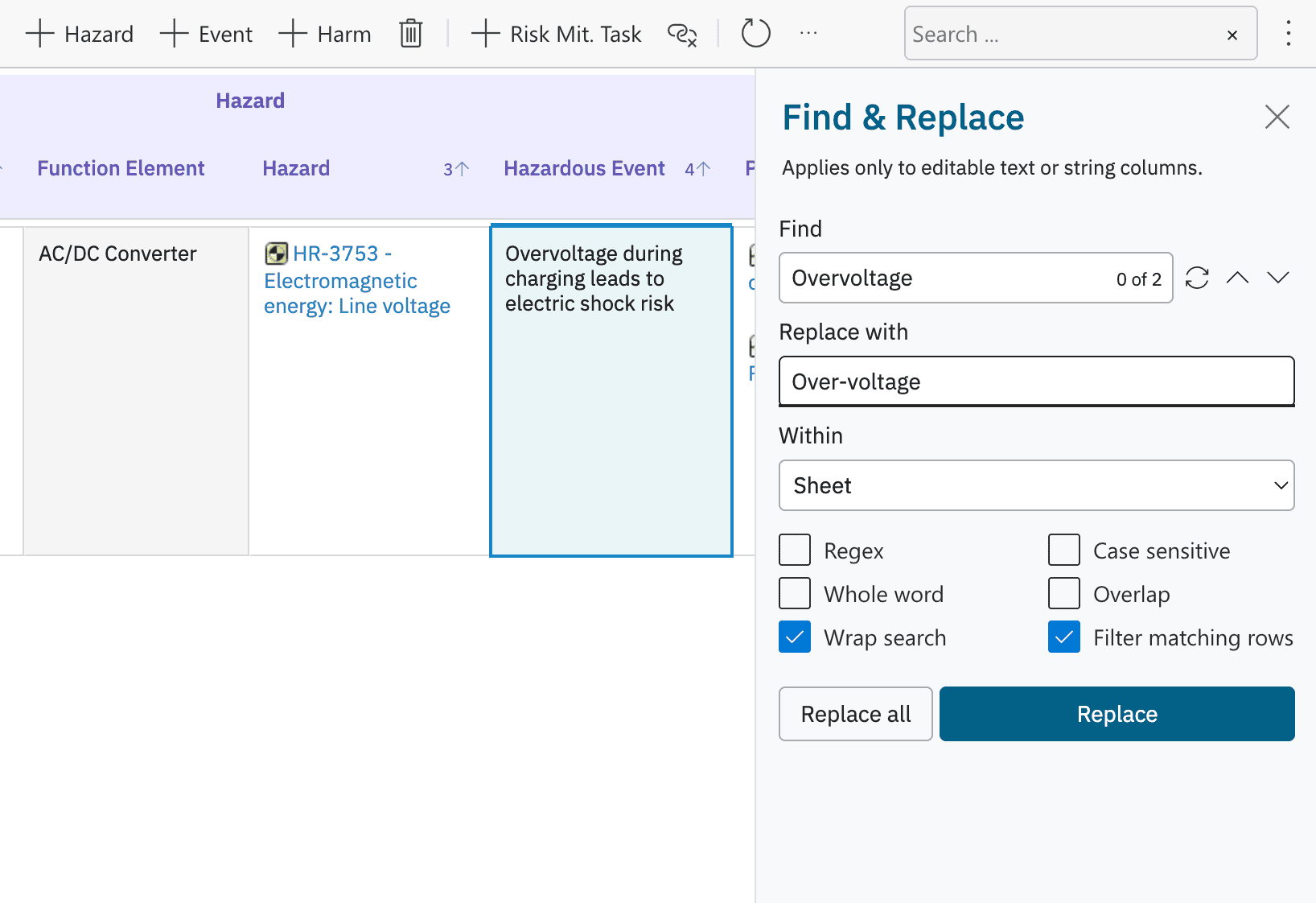 Find and Replace feature screenshot
