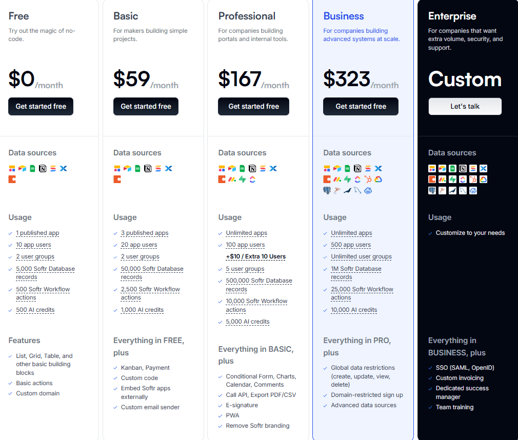 Softr Pricing & Plans