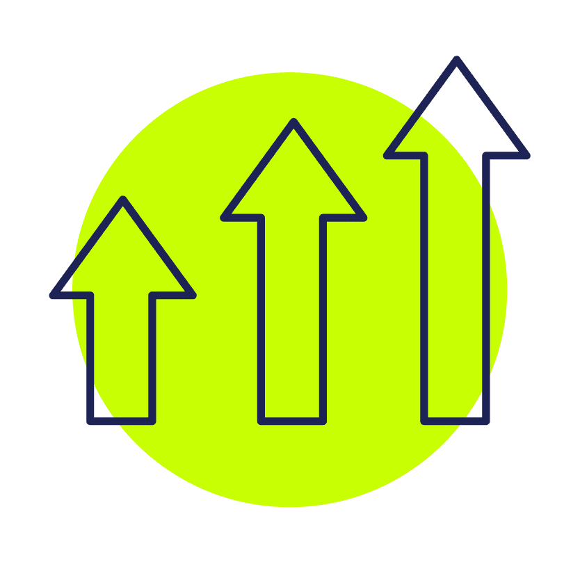 Icon of three arrows progressively increasing in size