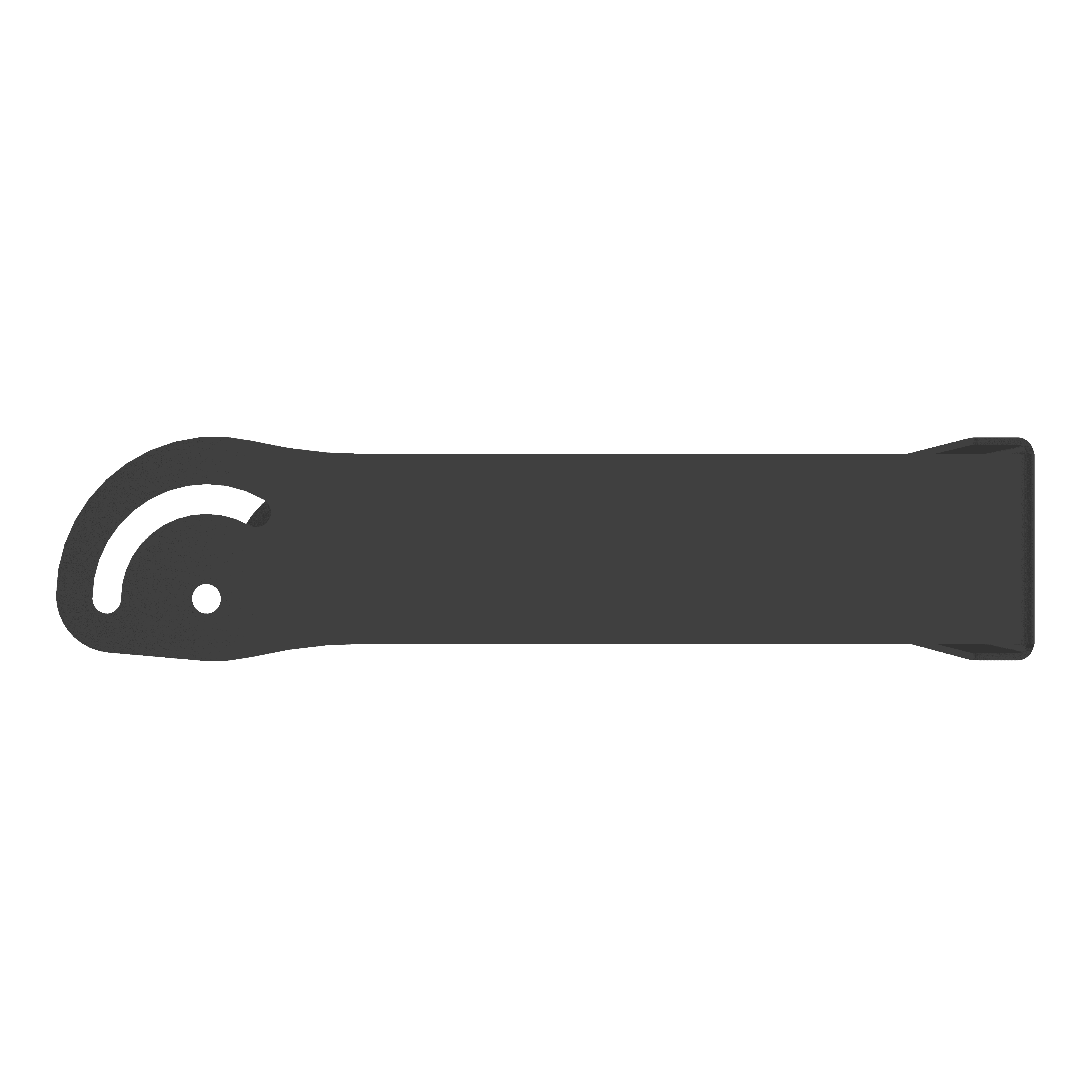 Dark grey bar with a curved icon