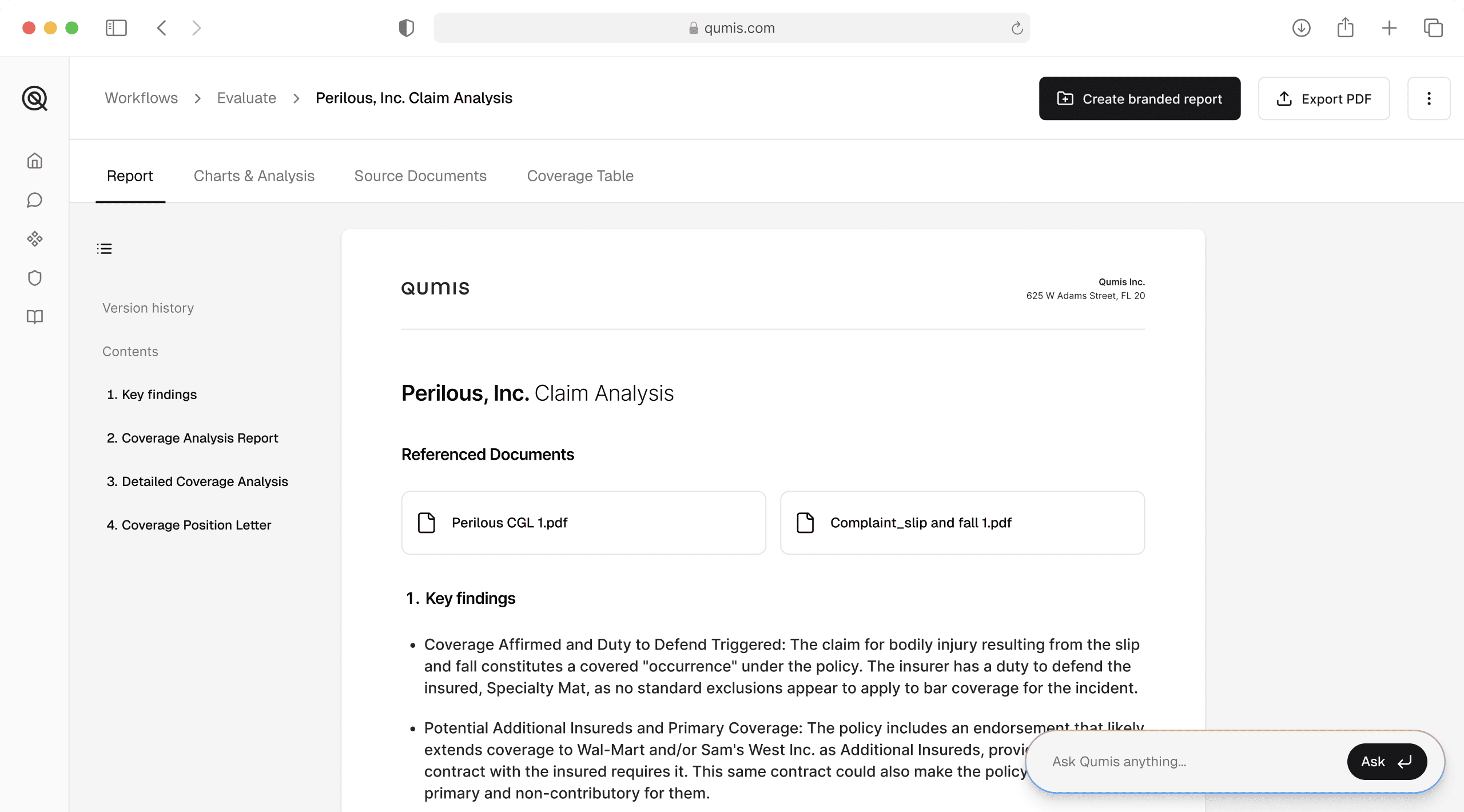Qumis Evaluate tool benchmarking commercial insurance coverage quality against market intelligence from thousands of programs