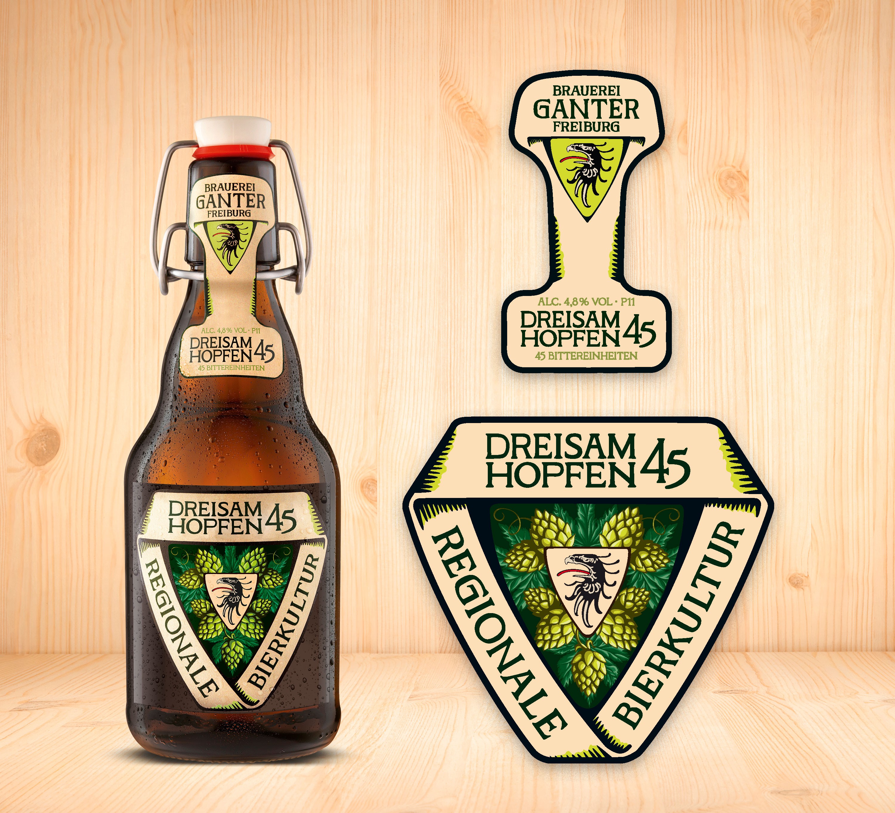 Flaschendesign für Ganter Bier Spezialitäten – klassisches Bieretikett neu interpretiert mit klarer Struktur und authentischer Farbwelt