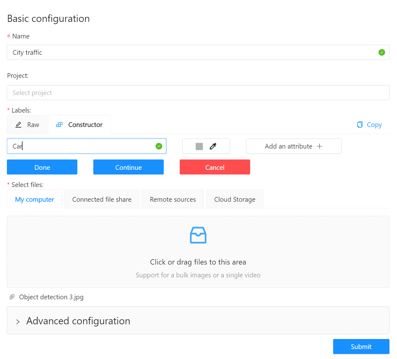 CVAT's labeling task configuration page