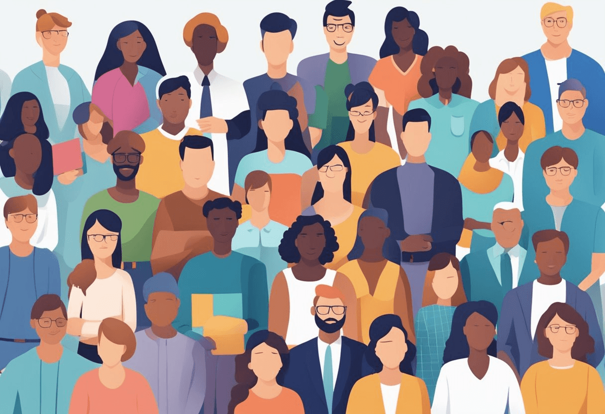 A diverse group of people working together in an inclusive and supportive environment, with equal opportunities for all