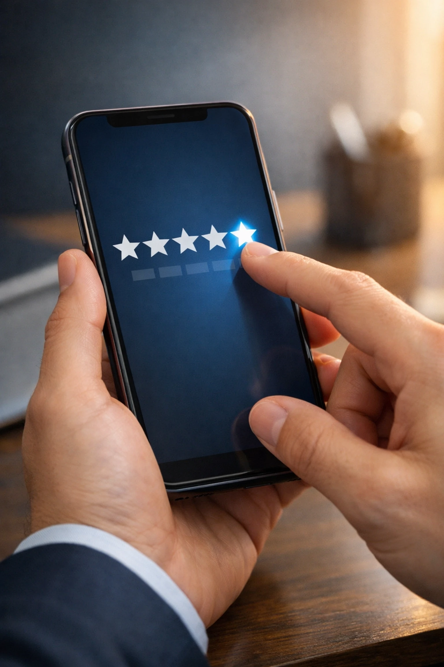 Client leaving five-star Google review on mobile phone for Melbourne accounting firm
