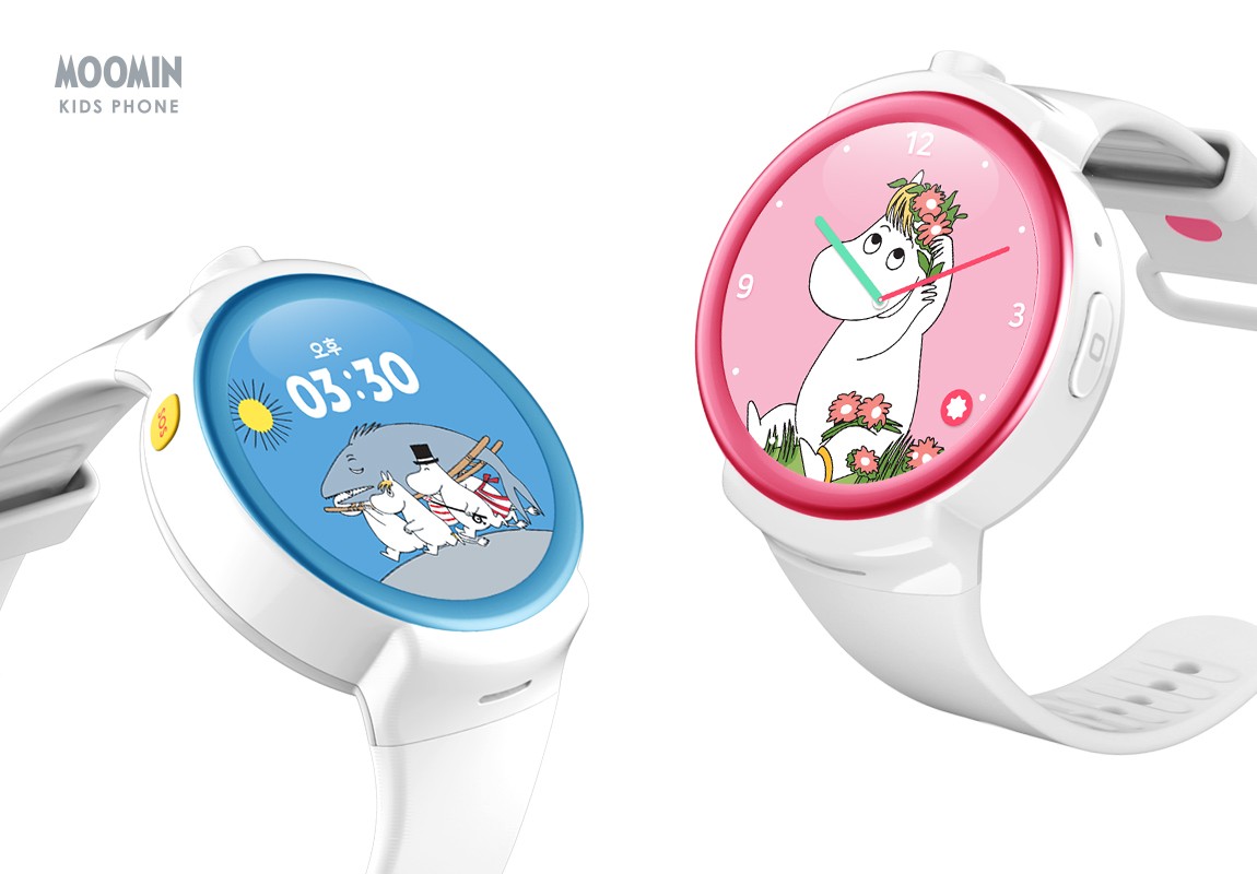 MOOMIN 캐릭터 워치페이스가 적용된 어린이용 스마트워치 디바이스