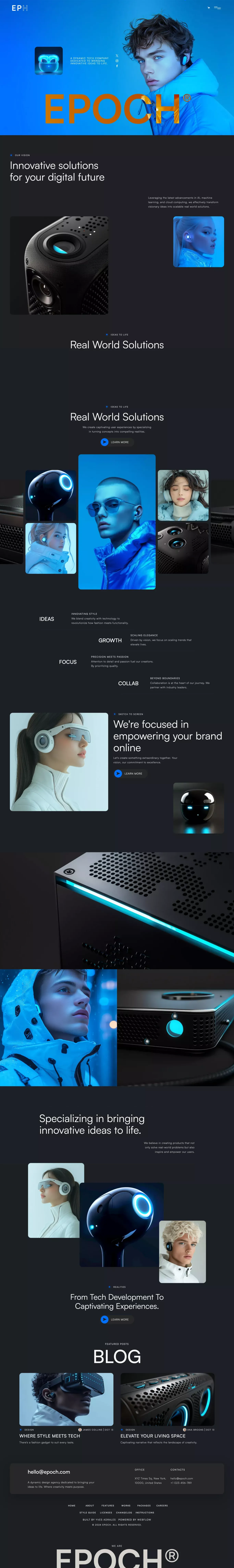 EPOCH - Webflow Ecommerce Website Templa landing page screenshot showcasing AI and Design design