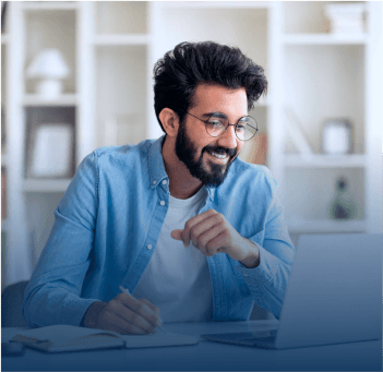 person attending webinar in his laptop