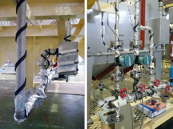 配管部分も電熱線を巻いています