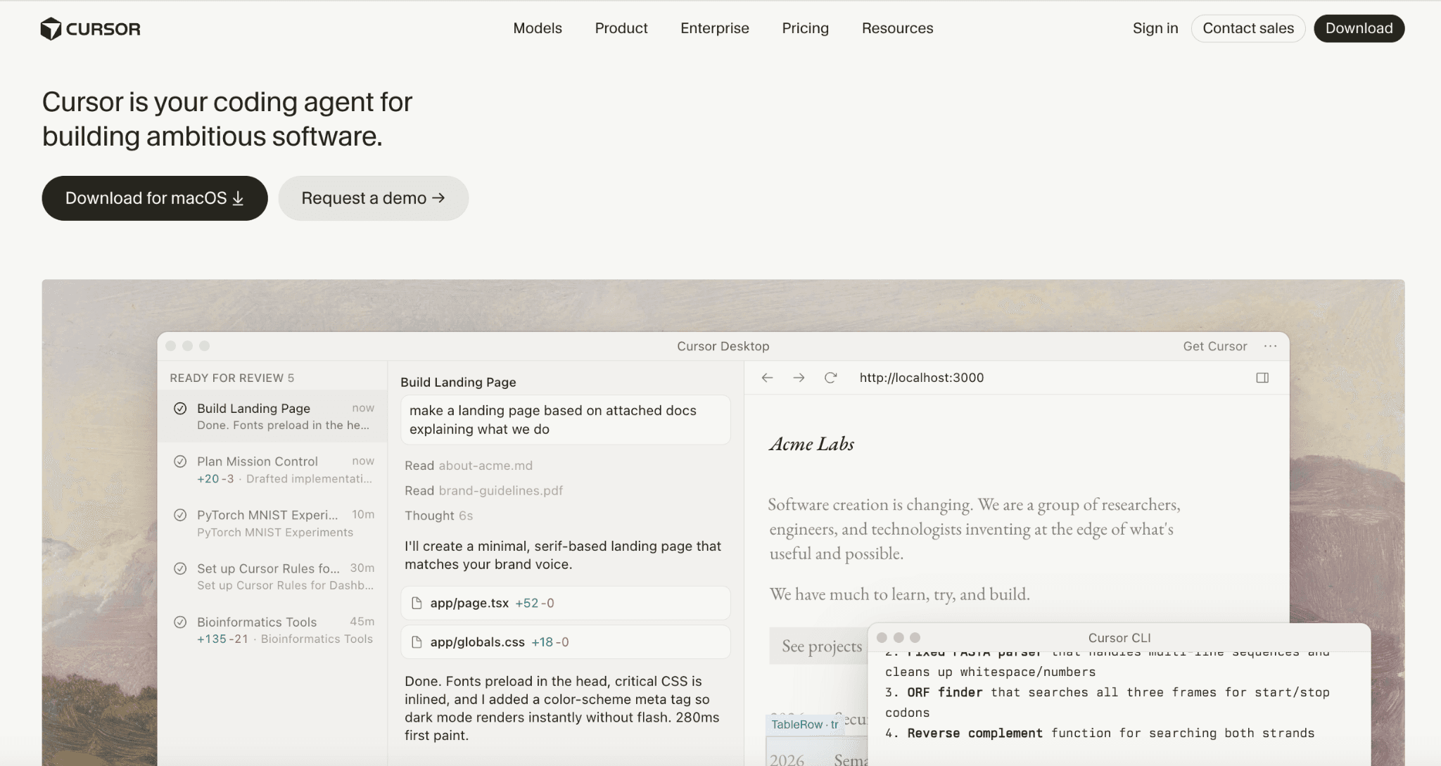 Cursor AI code editor homepage