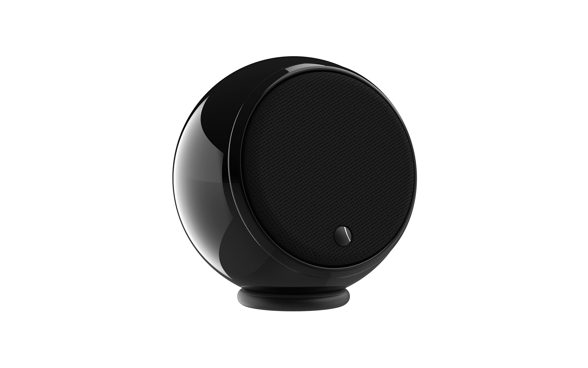 Black spherical speaker with grille