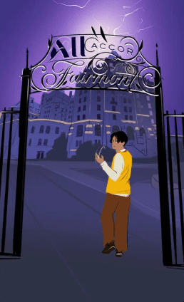 A comic of a man standing infront of a gothic-style building