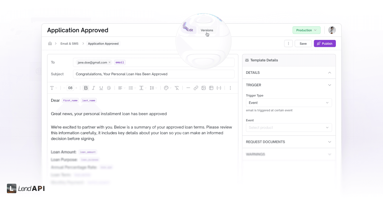 LendAPI v3.0.9 - Email Template Versioning