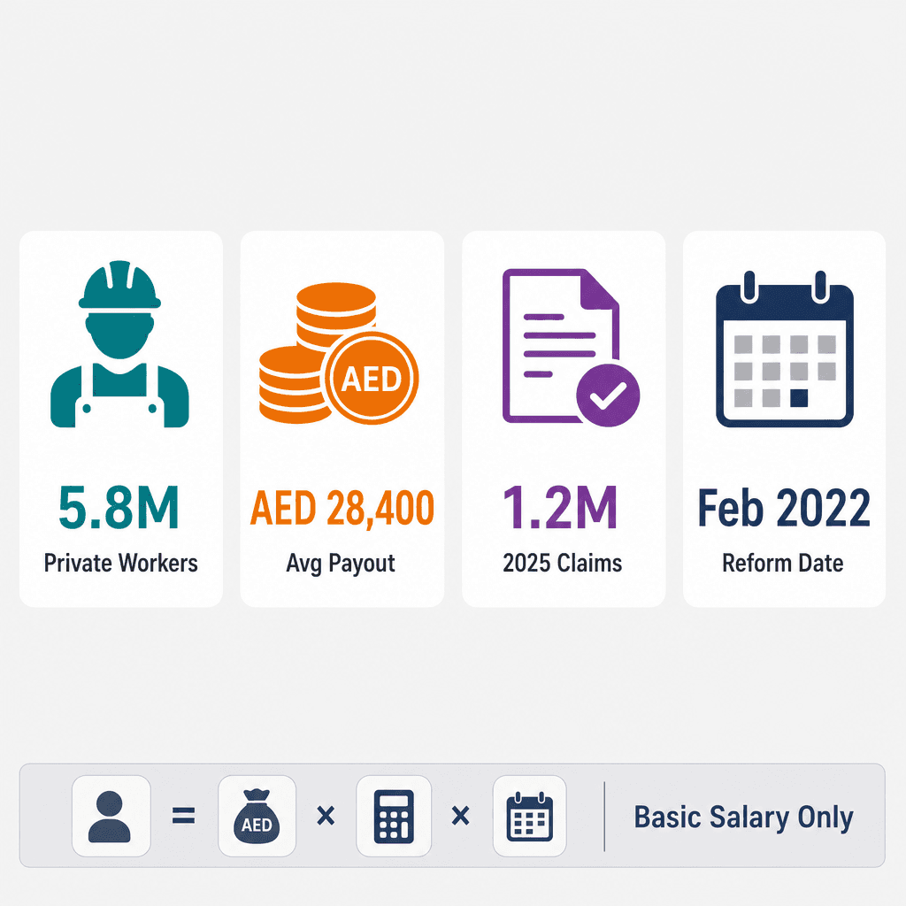 Infographic: MOHRE Gratuity Calculator UAE - End of Service Benefits Guide 2026