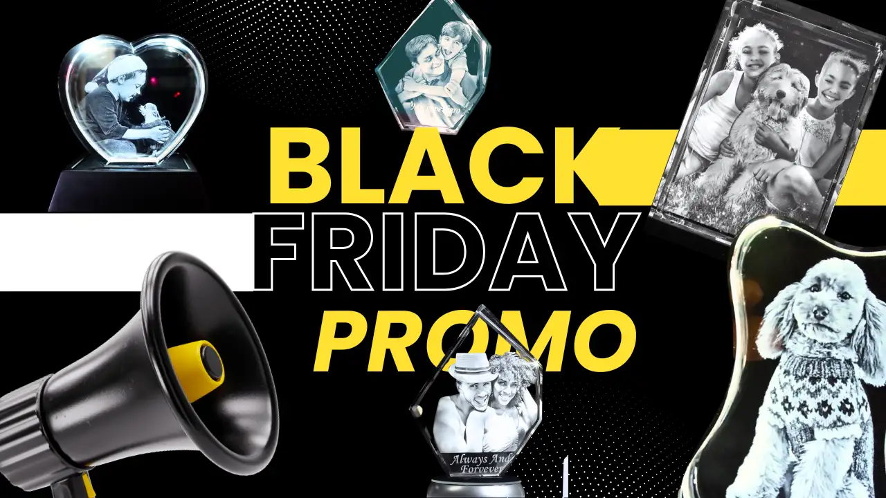 Black Friday promotional video created by Filmorite for 3D Crystal, showcasing personalised 3D photo crystal gifts.