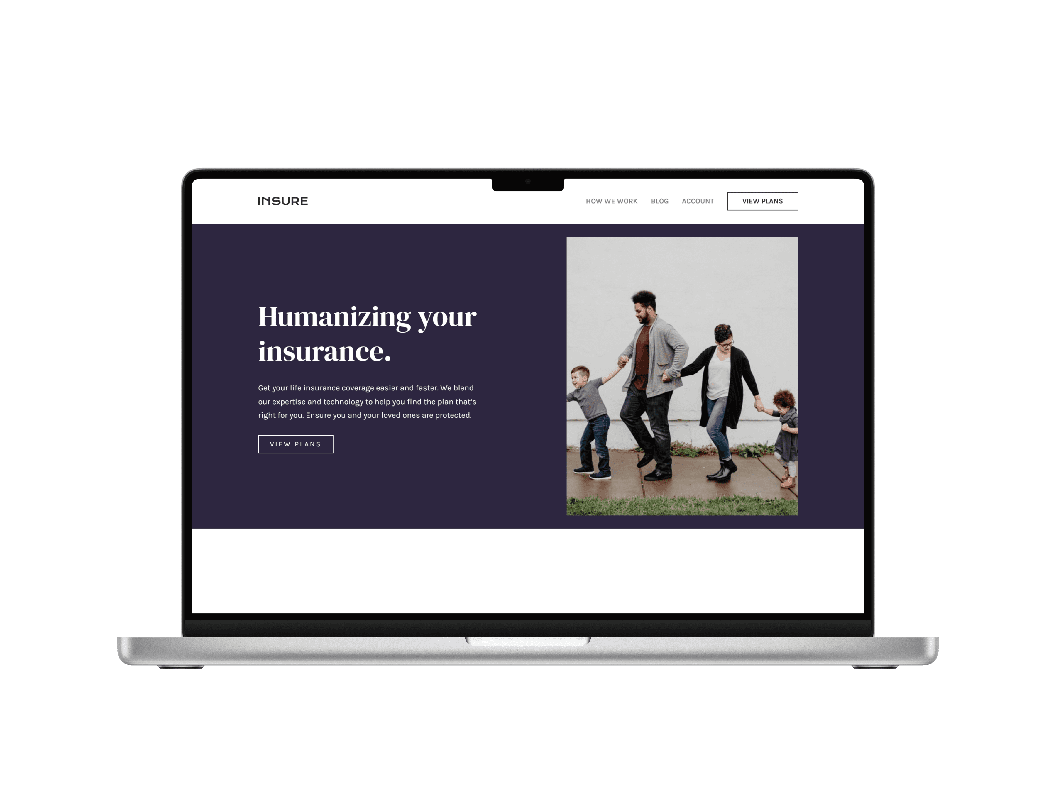 a laptop mockup of an insurance landing page project