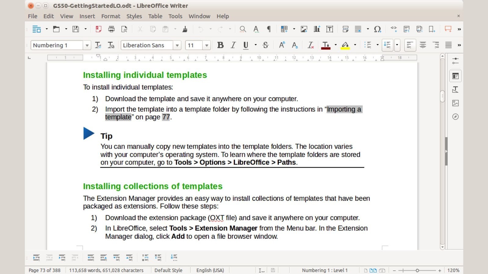 LibreOffice Writer's comprehensive word processor interface