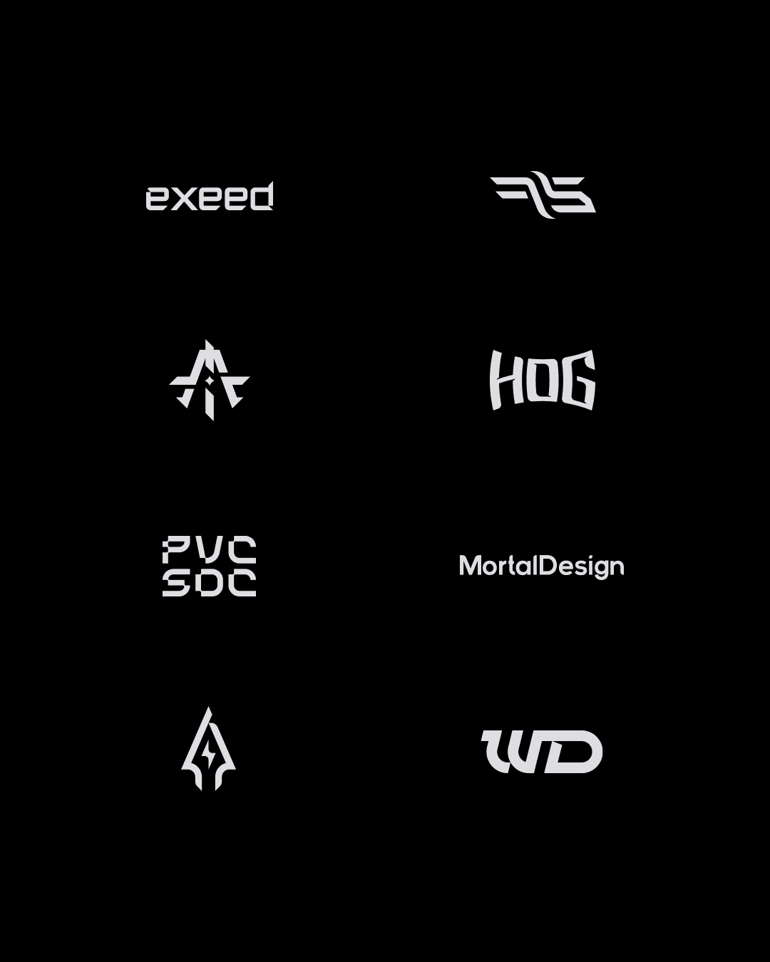 Custom logo marks — black on dark background