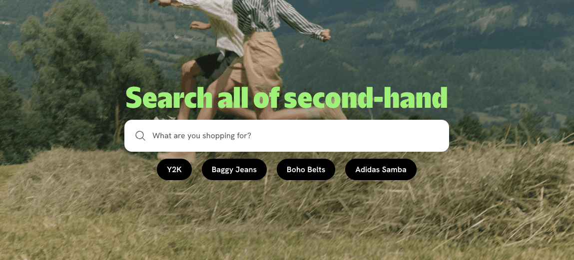 landing page of faircado, search all of second-hand - search bar