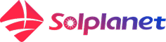 Logo eines Unternehmens mit einem Schriftzug „Solplanet“ in roten und blauen Farben.