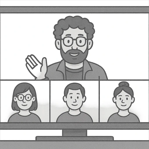 Visioconférence entre les membres de l'Discussion animé entres membres de l'Association Döc Chez l'HAbitant et un réalisateur de film documentaire