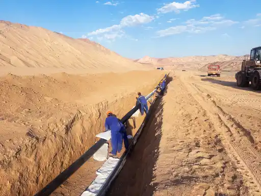 rtp composite pipeline being buried in trench