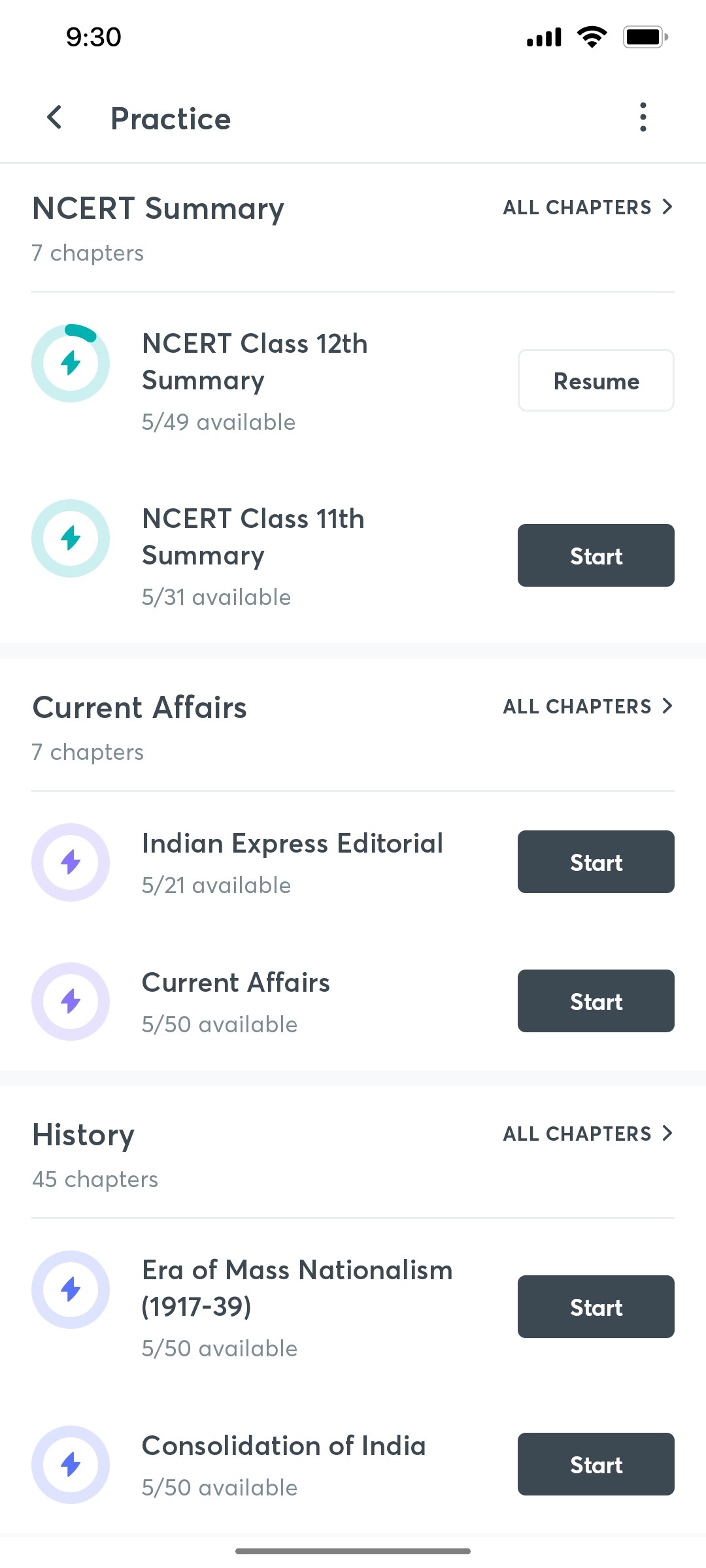 Unacademy Practice Screen 1