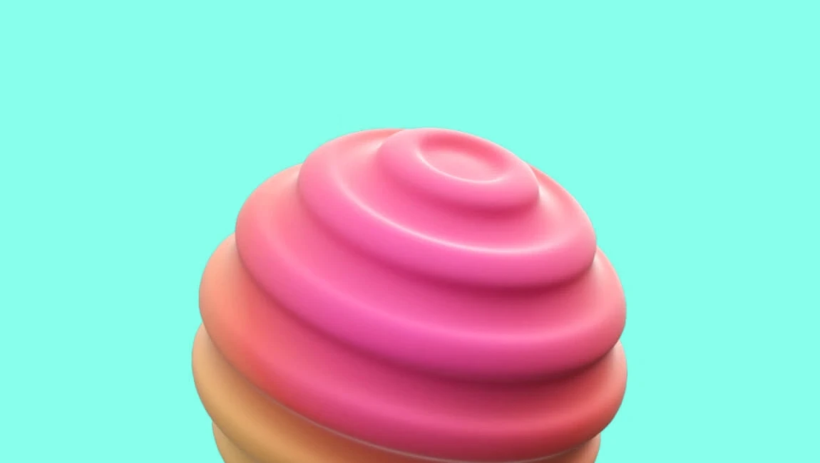 Colourful 3D rendered image of a pink ice cream against a turquoise background colour