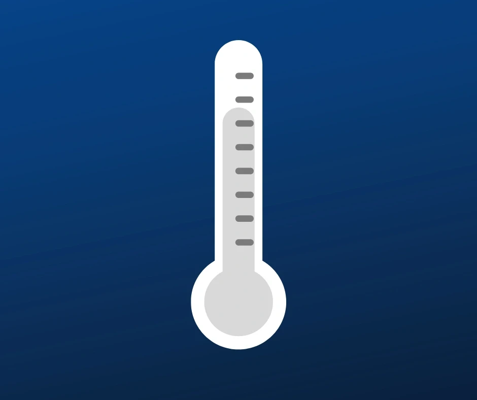 Illustration of a thermometer with a white scale and a gray body, indicating temperature.