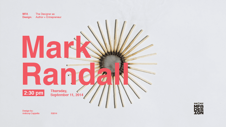 A poster showing some crayons placed in a sun like pattern. The title on the poster: Mark Randall.