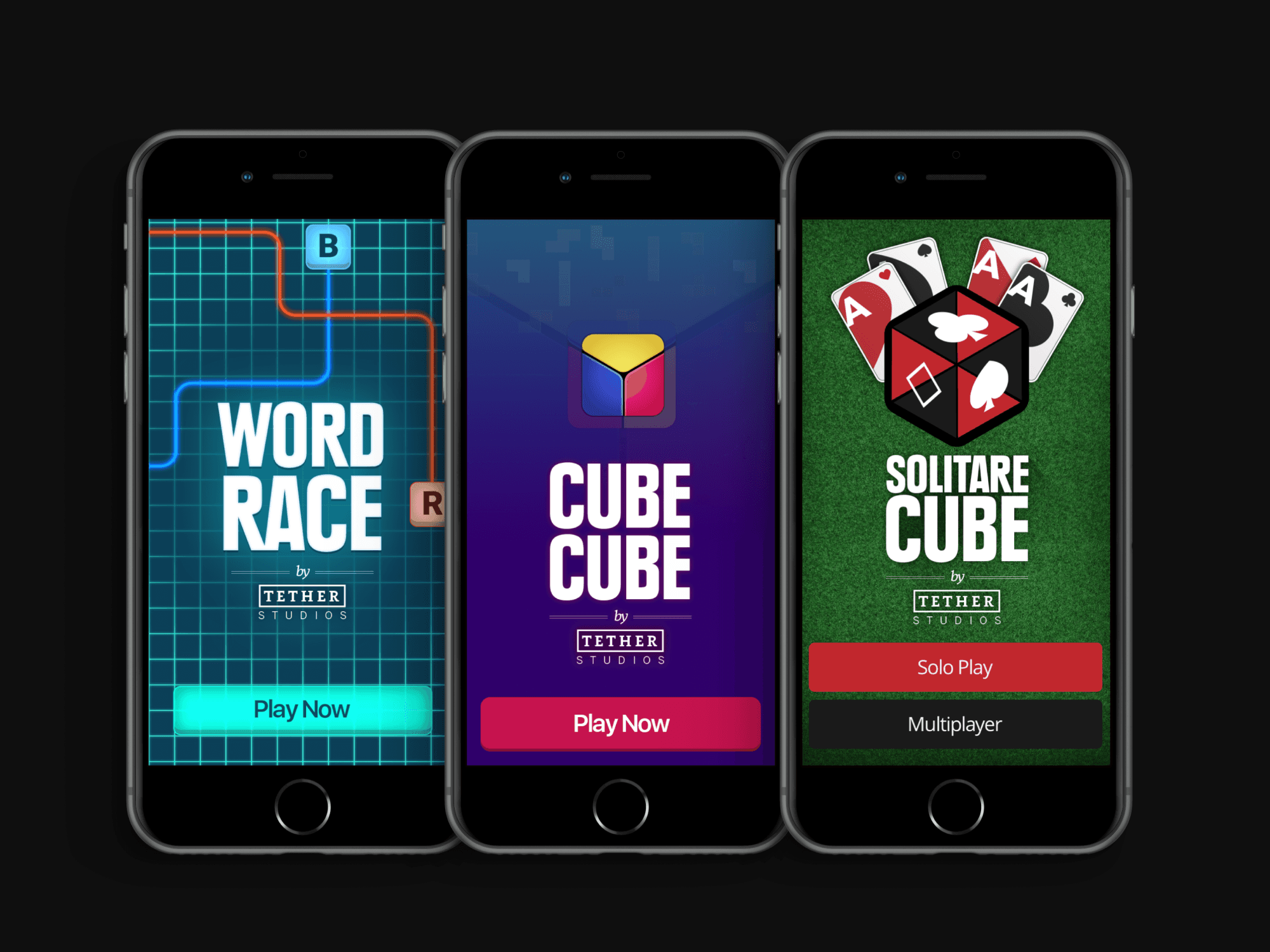 Word Race, Cube Cube, Solitare Cube Splash Screens