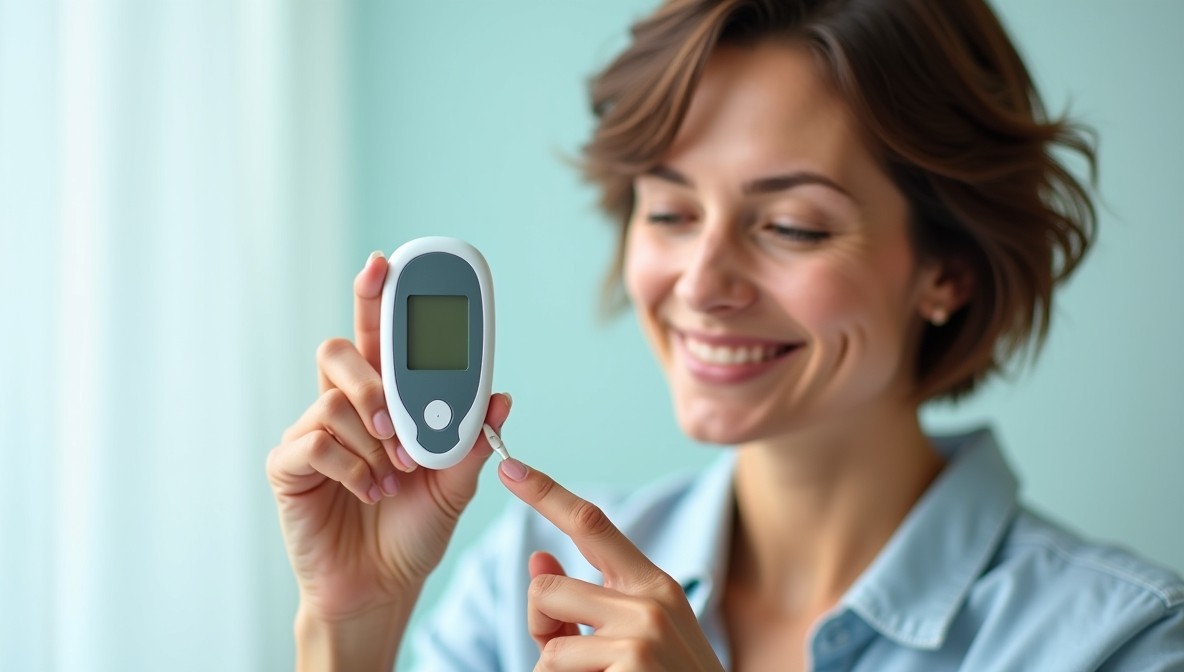 A woman measuring her blood sugar during Intermittent Fasting
