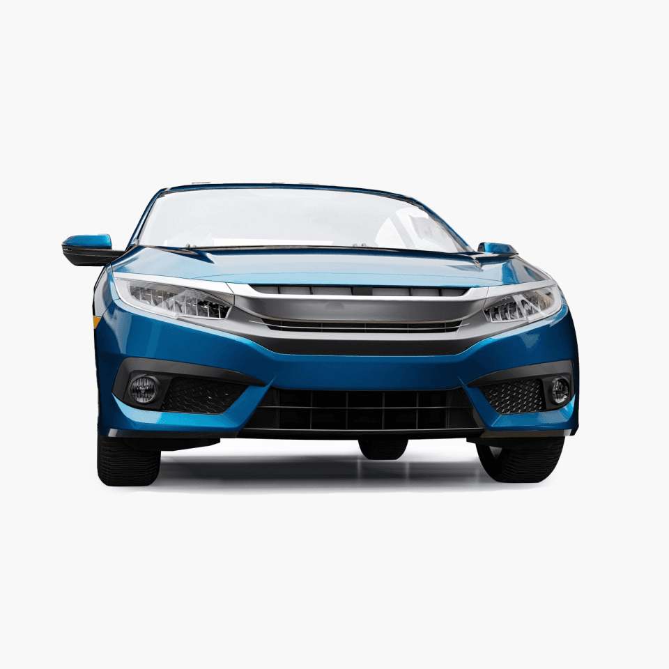 front view of blue car
