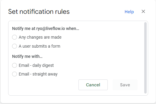 “Set notification rules” window looks like