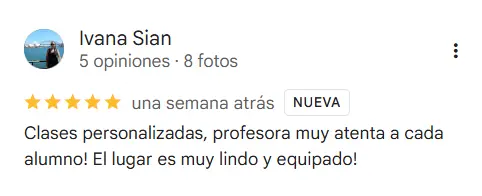 Reseña de 5 estrellas de Ivana de MZ Pilates en Google
