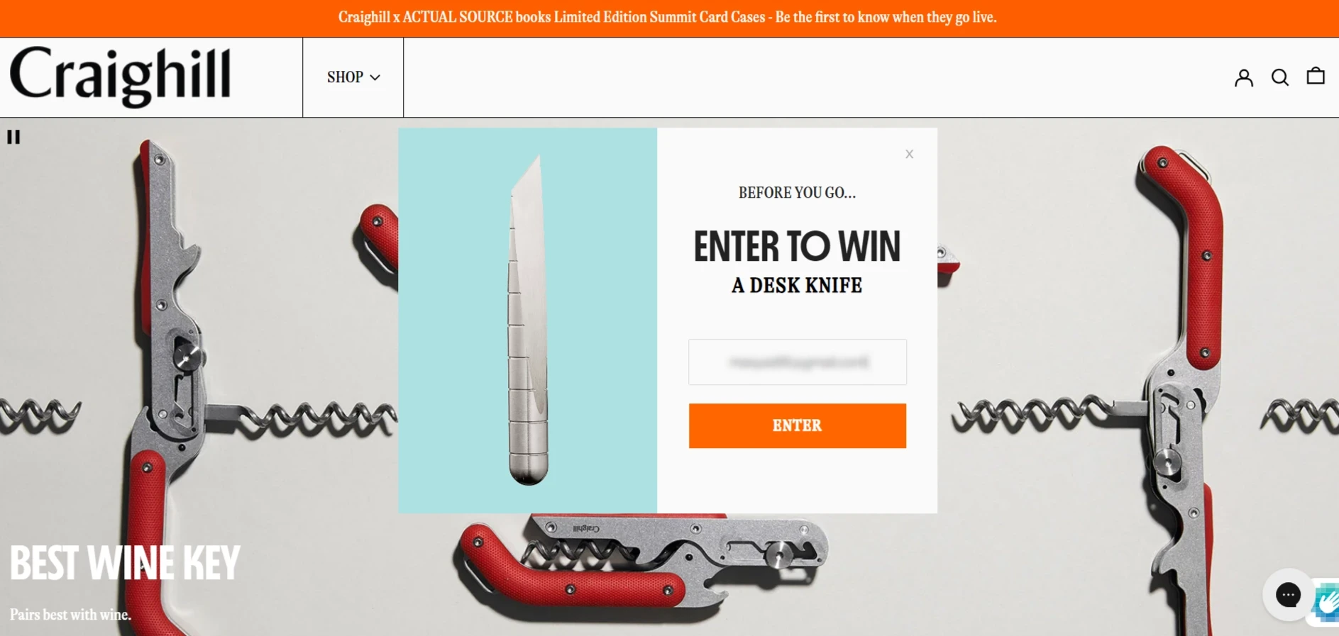 Craighill exit-intent giveaway popup