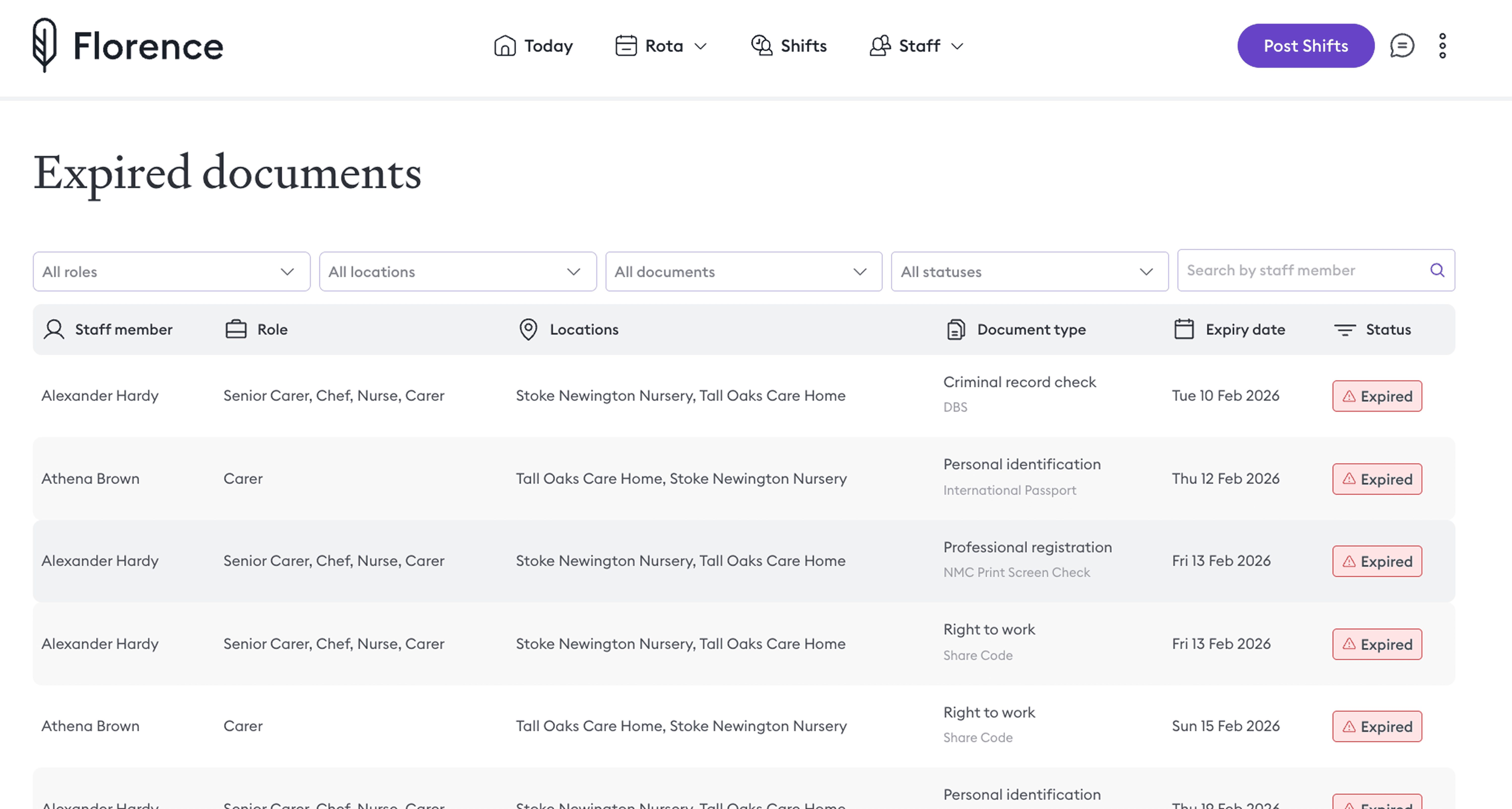 Florence expired documents view