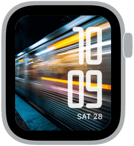 l train motion Apple Watch face preview 4 featuring stylized colors and artwork.