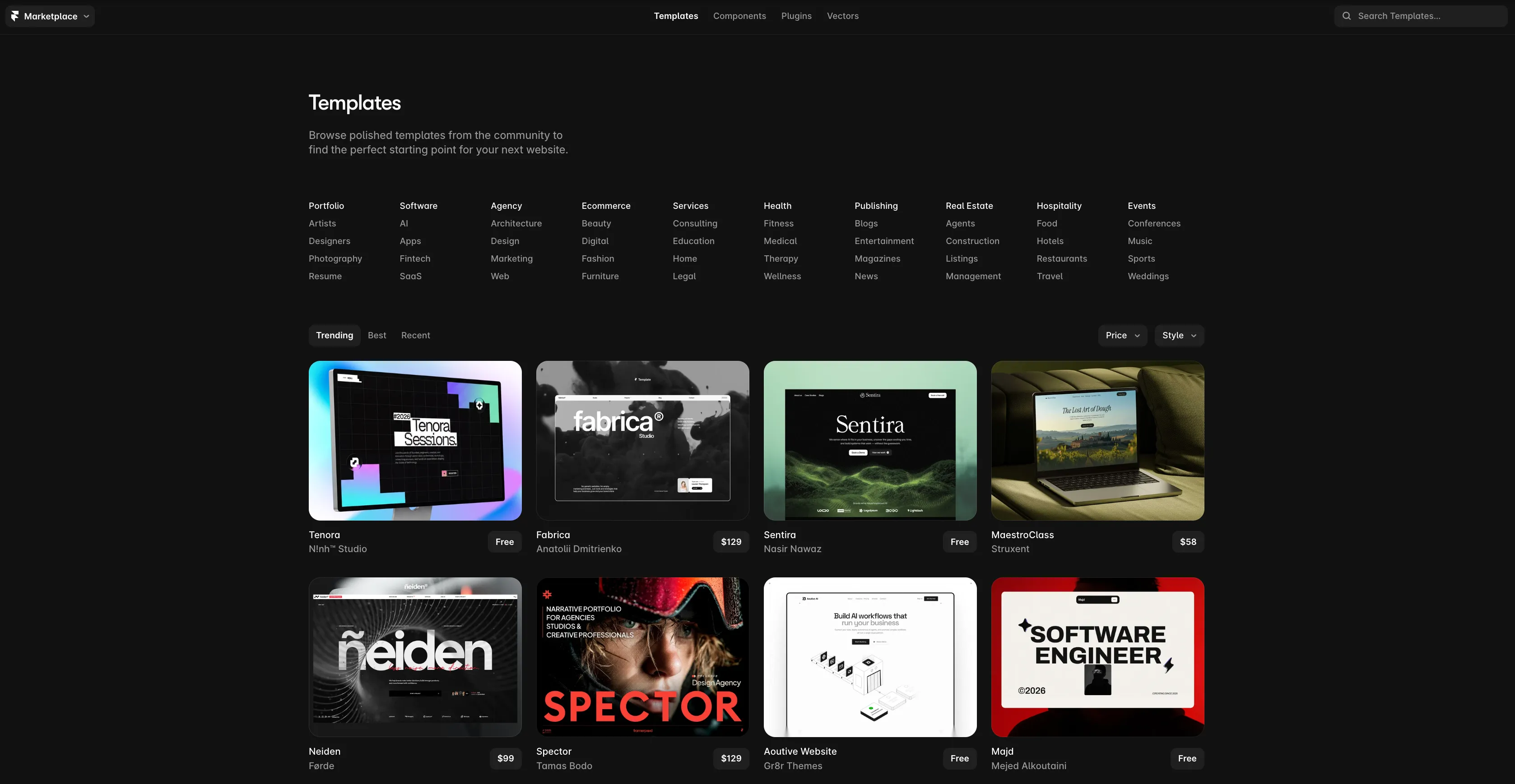 Framer template marketplace.