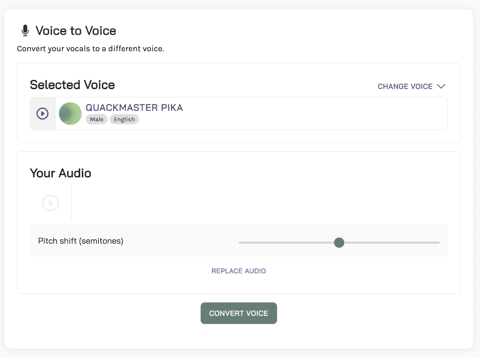 Uberduck voice to voice conversion page