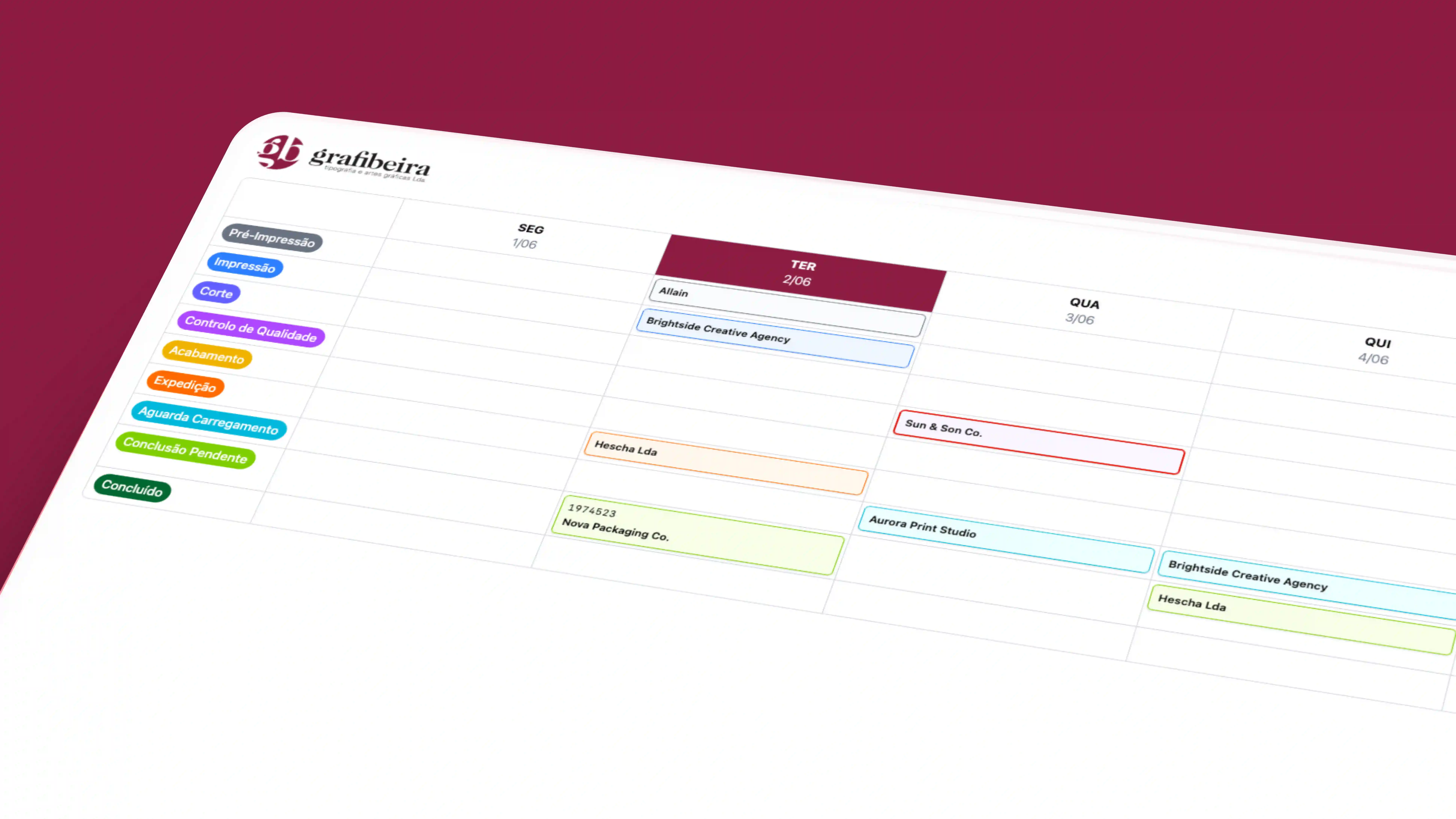 Grafibeira's projects in a calendar view